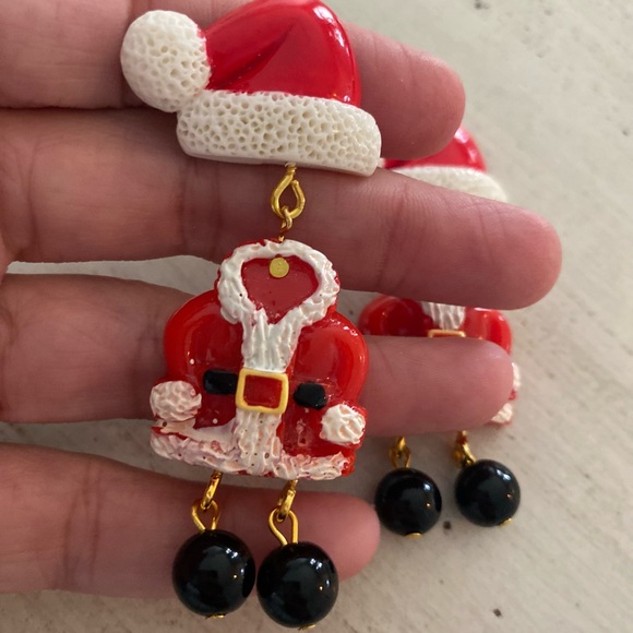 Holiday Mr Santa Claus earrings Christmas joyful holly bright fun unique long - Picture 3 of 4